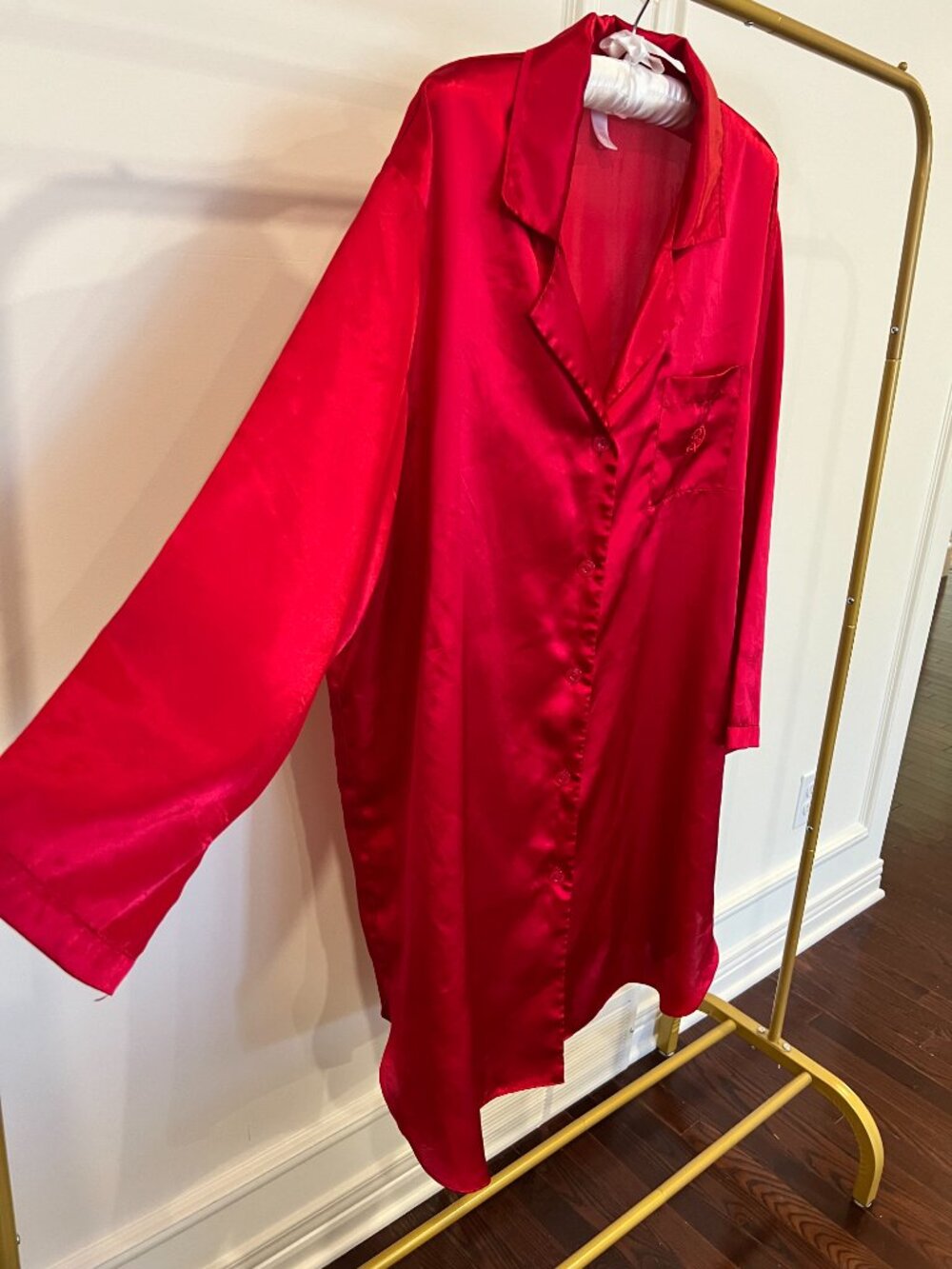 Oscar de la Renta Pink Label Red Satin Sleep Shirt Lounge Dress 1X Dark Glam - Picture 6 of 8